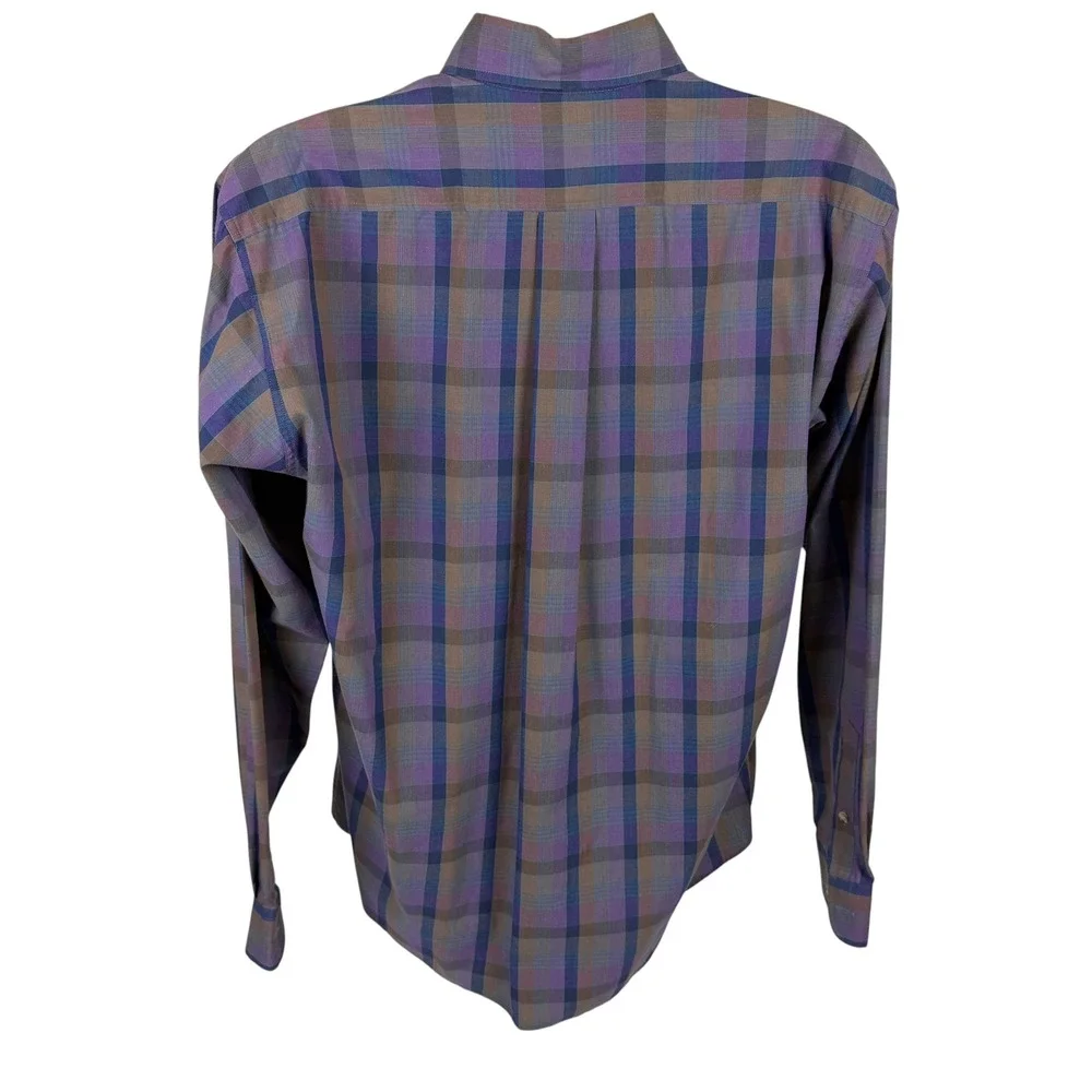 Cambridge Classics Men's Large Purple Brown Plaid Long Sleeve Button Down Shirt